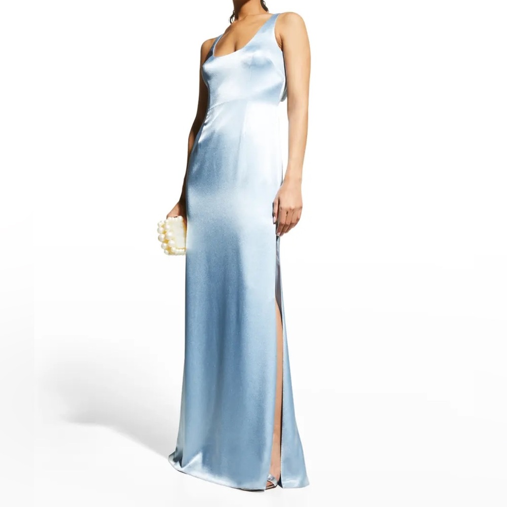 Adrianna Papell Satin A Line Formal Dress with Bow in Back NWT
